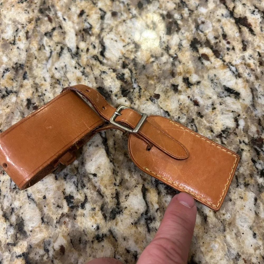 LOUIS VUITTON VACHETTA LUGGAGE TAG AND STRAP SET MADE IN FRANCE